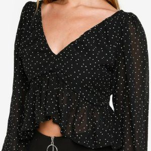 H&M Polka Dot V-neck Peplum Blouse